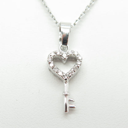 925 Sterling Silver Round-Cut C Z Open Heart Key Cable Chain Necklace 18"