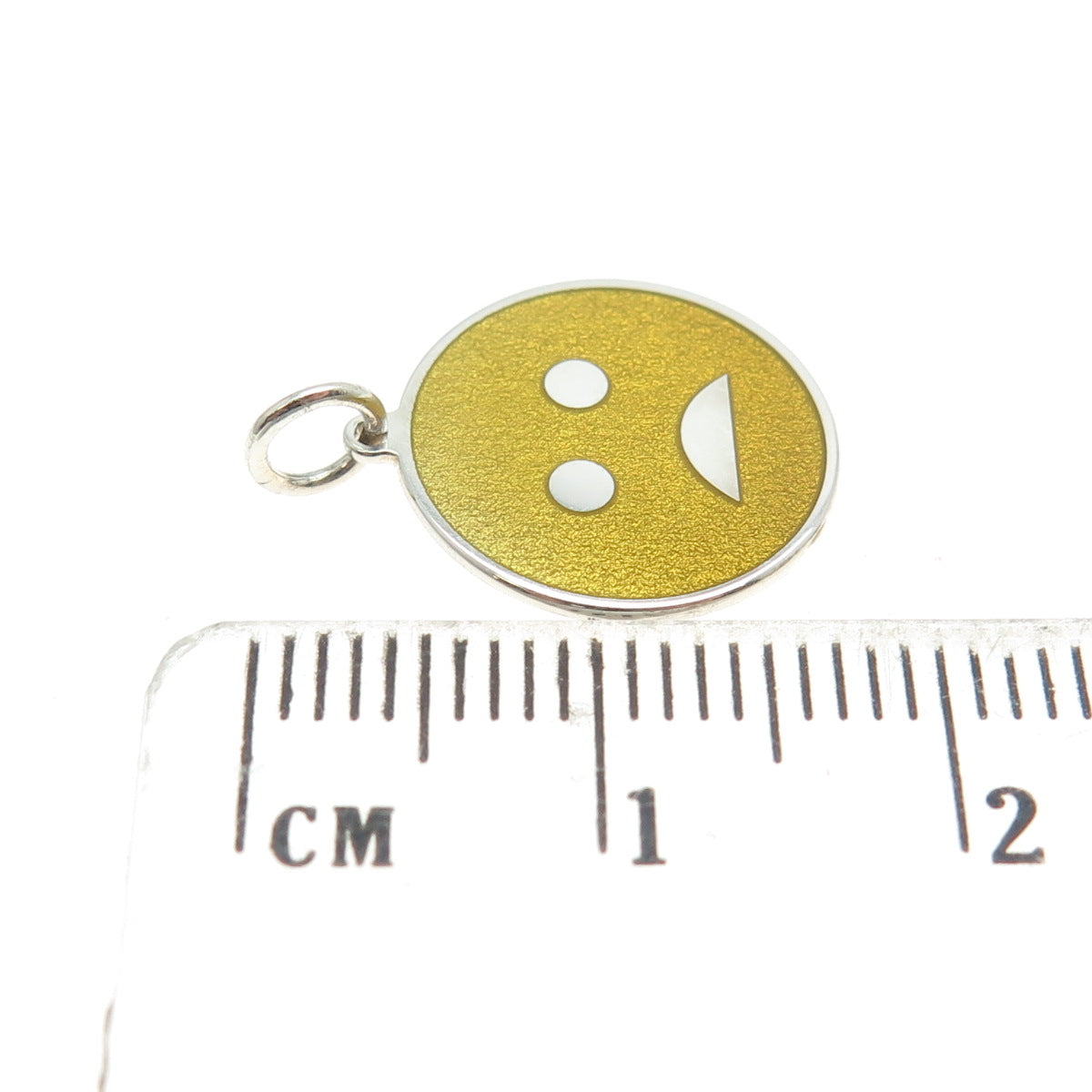 925 Sterling Silver Yellow Enamel Sad Face Emoji Charm Pendant