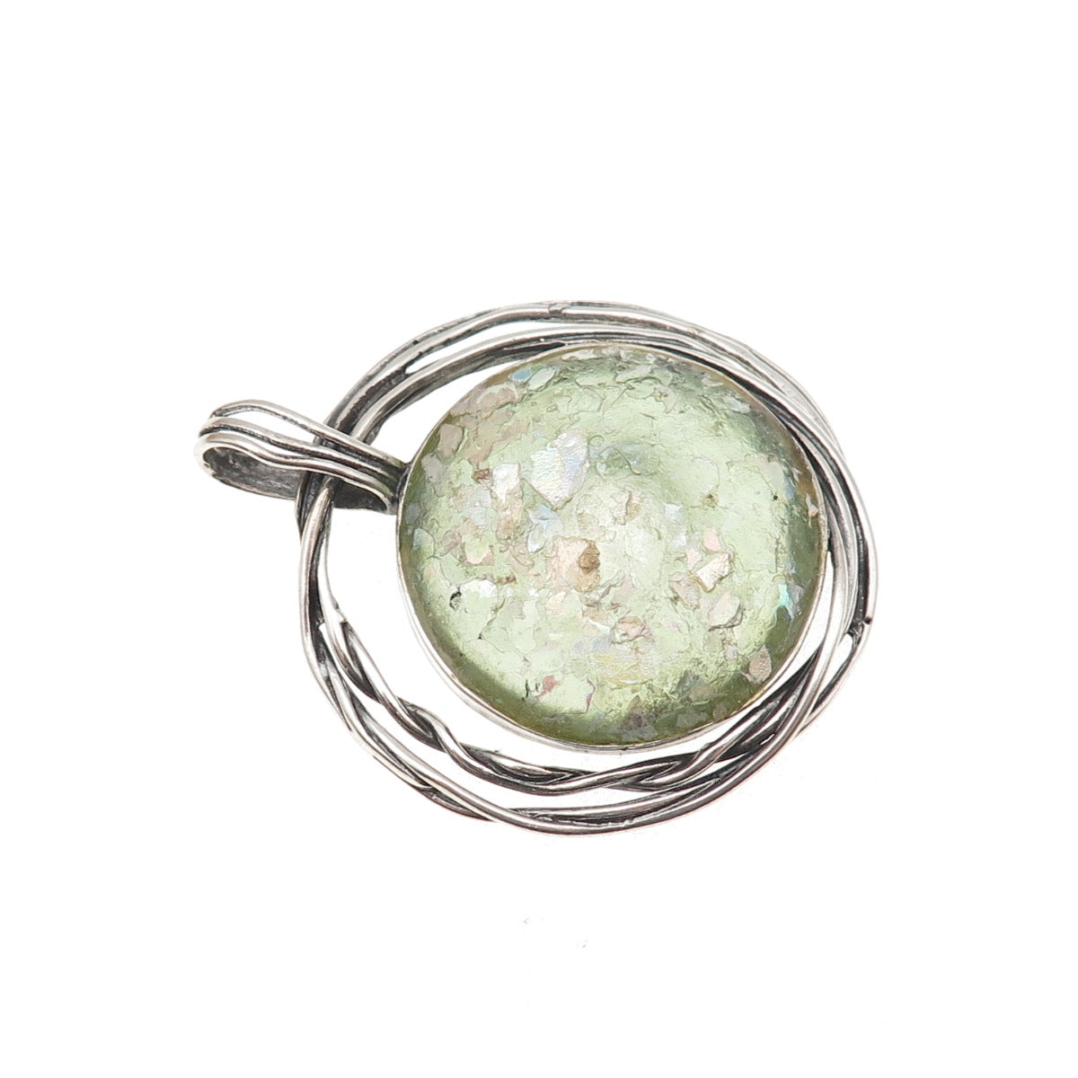 Luli Hamersztein & Revital Sterling Silver Vintage Israel Roman Glass Pendant