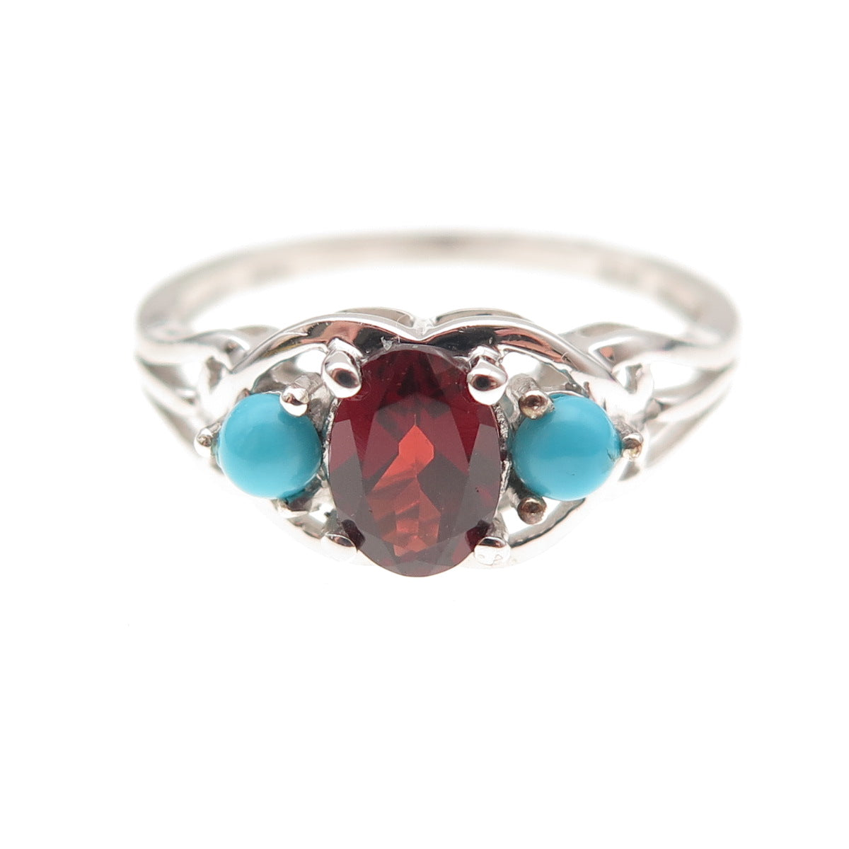 Chuck Clemency 925 Sterling Silver Real Turquoise & Red Garnet Ring Size 8.25