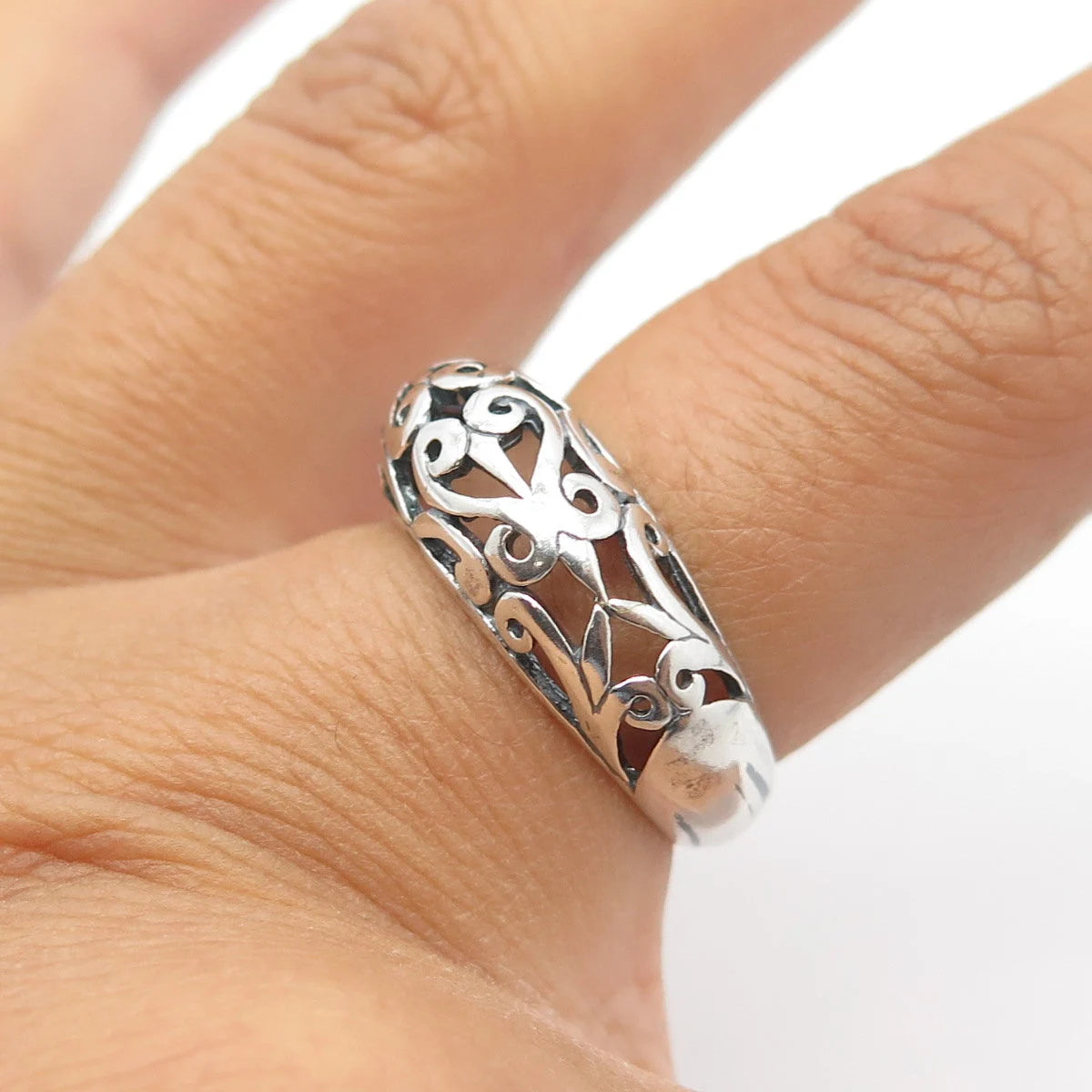 925 Sterling Silver Vintage Swirl Dome Ring Size 7