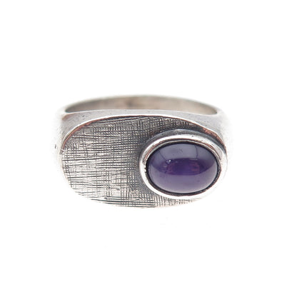 925 Sterling Silver Vintage Real Purple Sapphire Modernist Ring Size 8.25