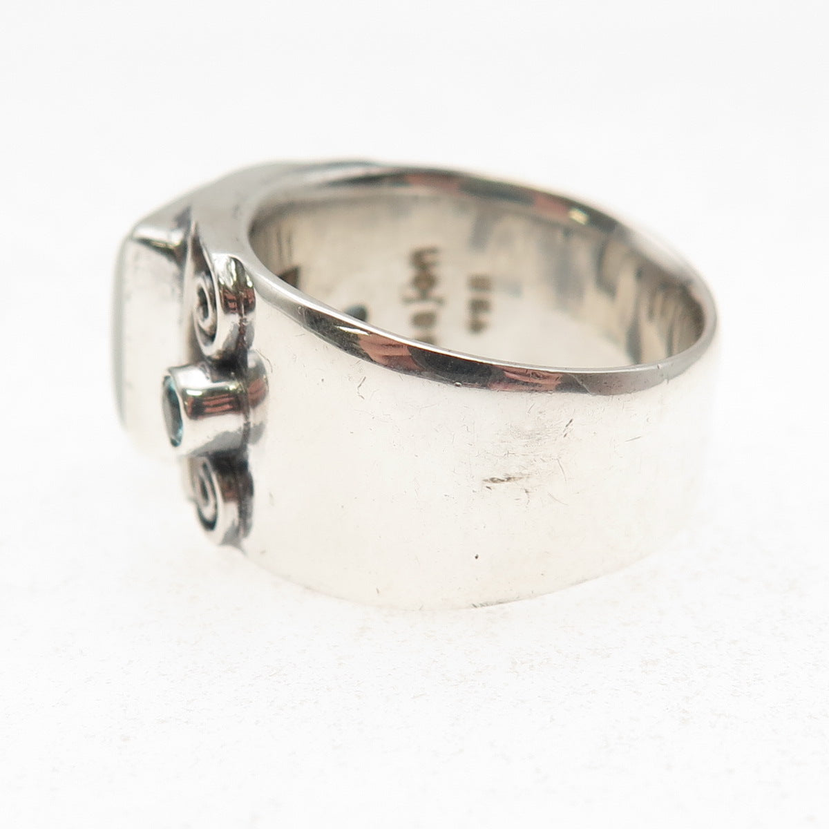 Sajen Sterling Silver Vintage Real Chalcedony & Aquamarine Oxidized Ring Size 8