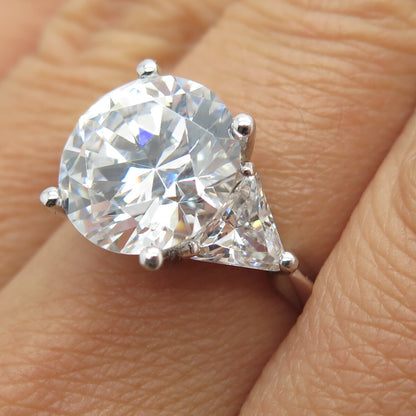 925 Sterling Silver Round & Triangle-Cut Shaped C Z Ring Size 7