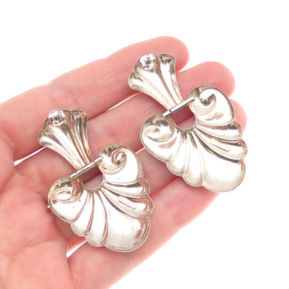 925 Sterling Silver Vintage Italy Floral Repousse Oxidized Dangle Earrings