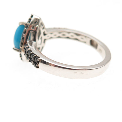 Chuck Clemency 925 Sterling Silver Real Turquoise & Black Spinel Ring Size 8
