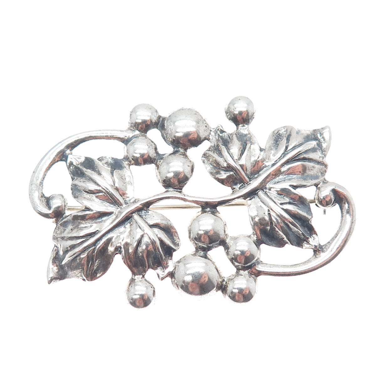 DANECRAFT 925 Sterling Silver Antique Art Deco Floral Leaf Oxidized Pin Brooch