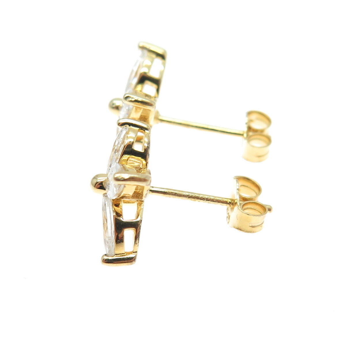 925 Sterling Silver Gold Plated Marquise-Cut C Z Floral Earrings