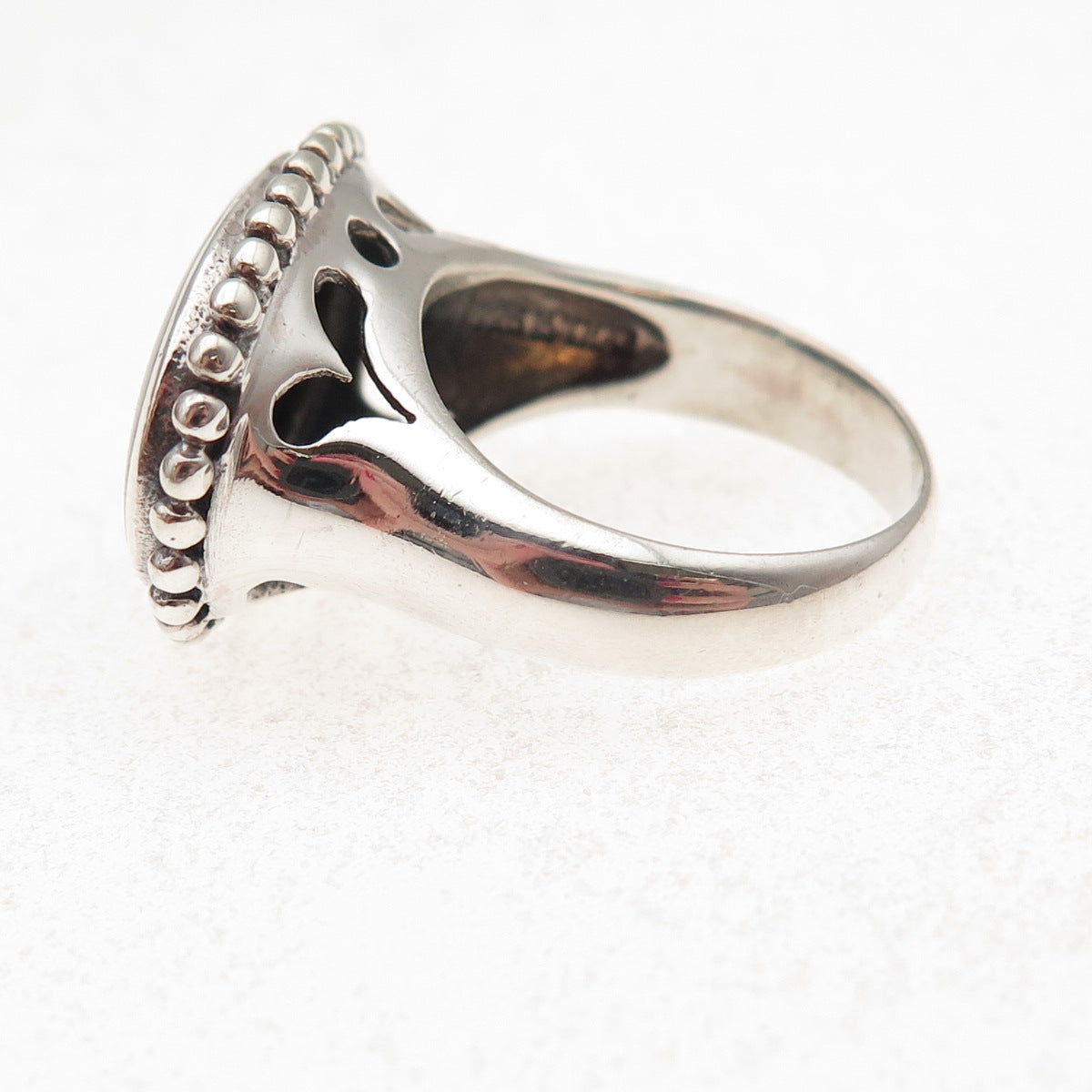 925 Sterling Silver Vintage Real Black Onyx Beaded Oxidized Ring Size 6.75