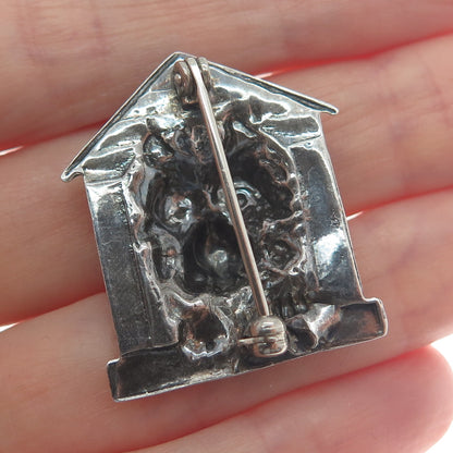 925 Sterling Silver Vintage Dog House Oxidized Pin Brooch