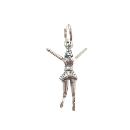925 Sterling Silver Vintage Cheerleader Minimalist 3D Charm Pendant