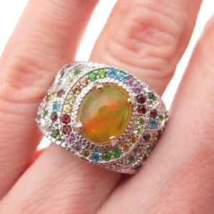 Chuck Clemency Sterling Real Opal & Multi-Gem Ring Size 6.25 (missing 1 stone)