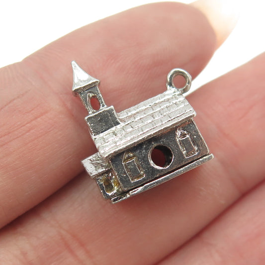 J.M. FISHER 925 Sterling Silver Antique Art Deco Chapel 3D Charm Pendant