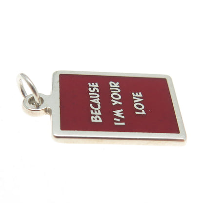 925 Sterling Silver Red Enamel "Because I'm Your Love" Minimalist Charm Pendant