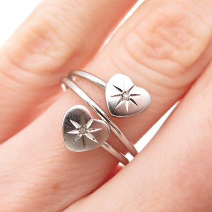 BEAU 925 Sterling Silver Vintage Real Diamond Heart Spiral Ring Size 5.5