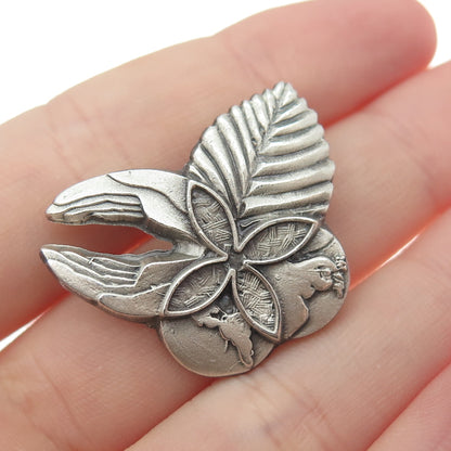 925 Sterling Silver Vintage World Peace Hands Butterfly Pin Brooch / Pendant
