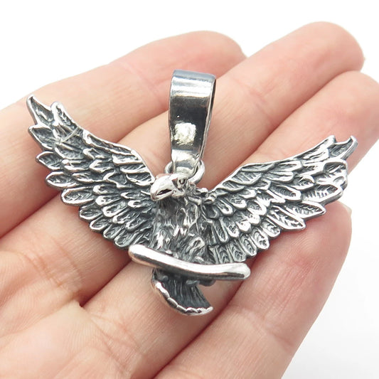 925 Sterling Silver Vintage Hawk Bird Pendant