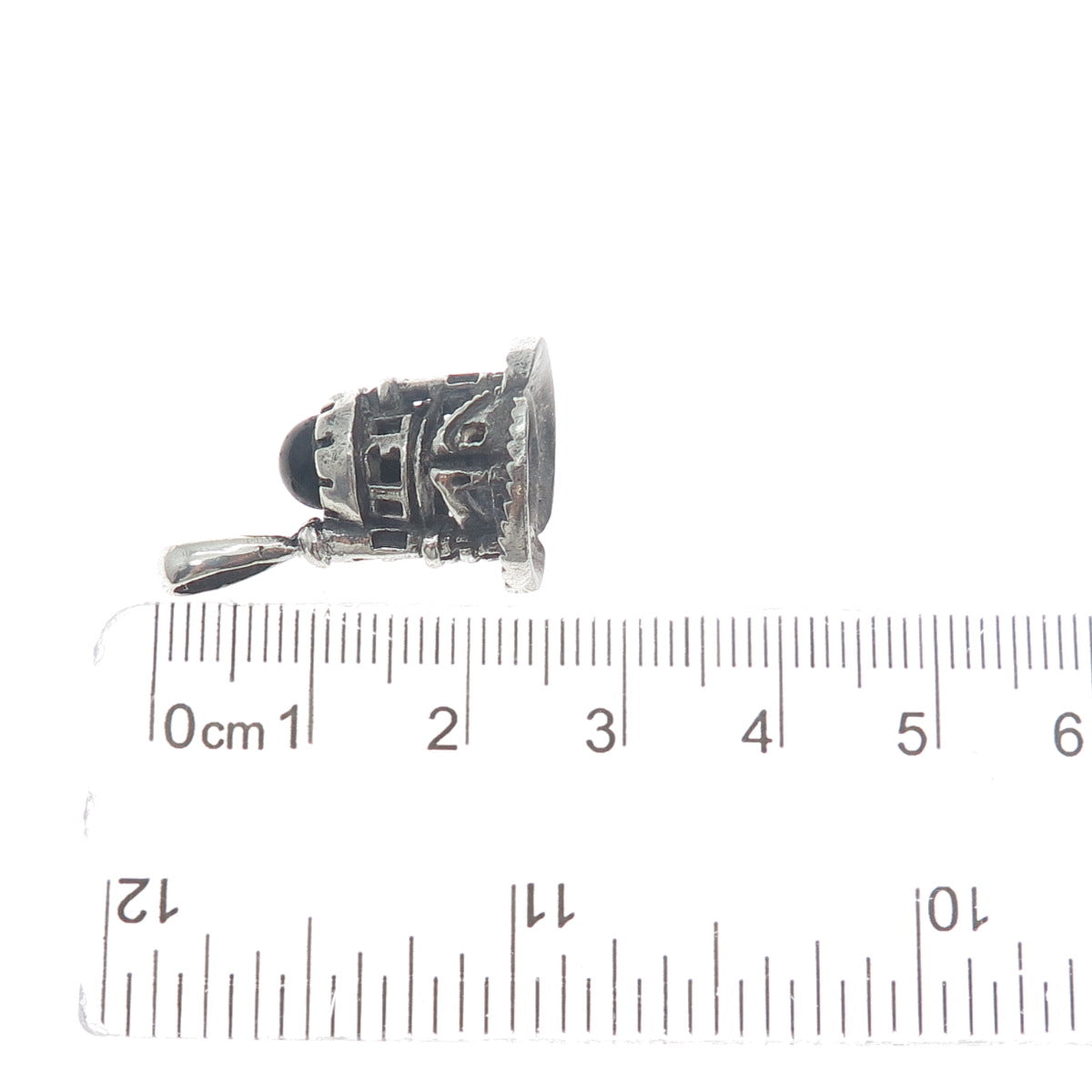 925 Sterling Silver Vintage Onyx Tower of David Oxidized Mini 3D Charm Pendant
