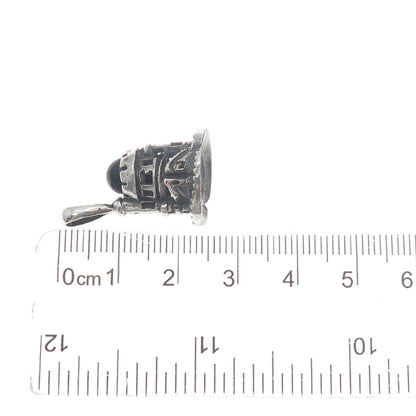 925 Sterling Silver Vintage Onyx Tower of David Oxidized Mini 3D Charm Pendant