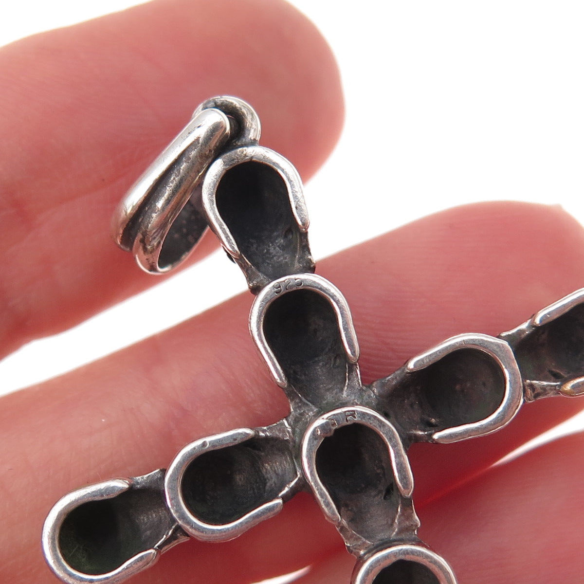 925 Sterling Silver Vintage Skull Cross Oxidized Pendant