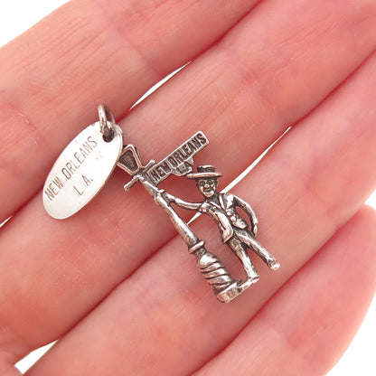 Maisels 925 Sterling Silver Vintage New Orleans Drunk at Lamppost Charm Pendant