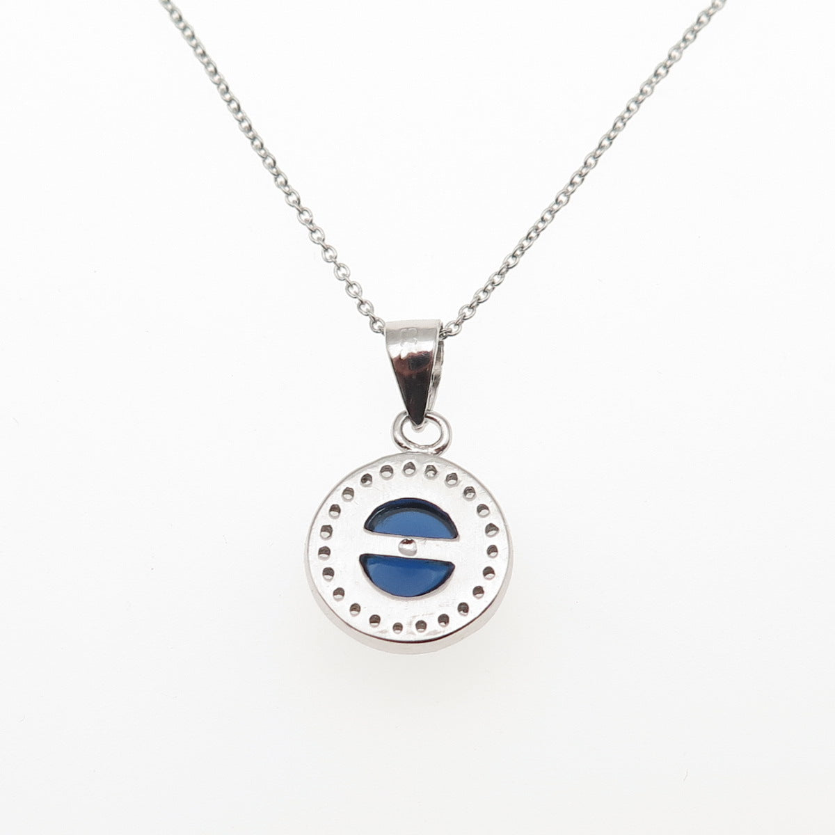 925 Sterling Silver Italy Blue & White C Z Cable Chain Necklace 18"