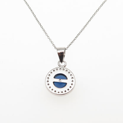 925 Sterling Silver Italy Blue & White C Z Cable Chain Necklace 18"