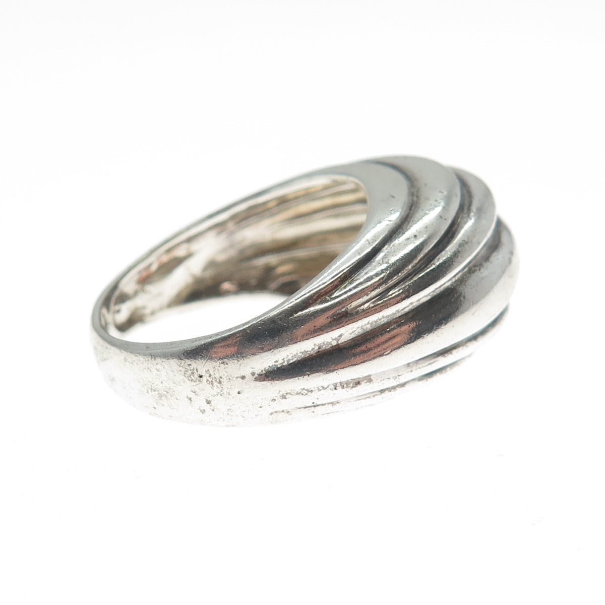 925 Sterling Silver Vintage DPL Modernist Ribbed Dome Ring Size 7.75