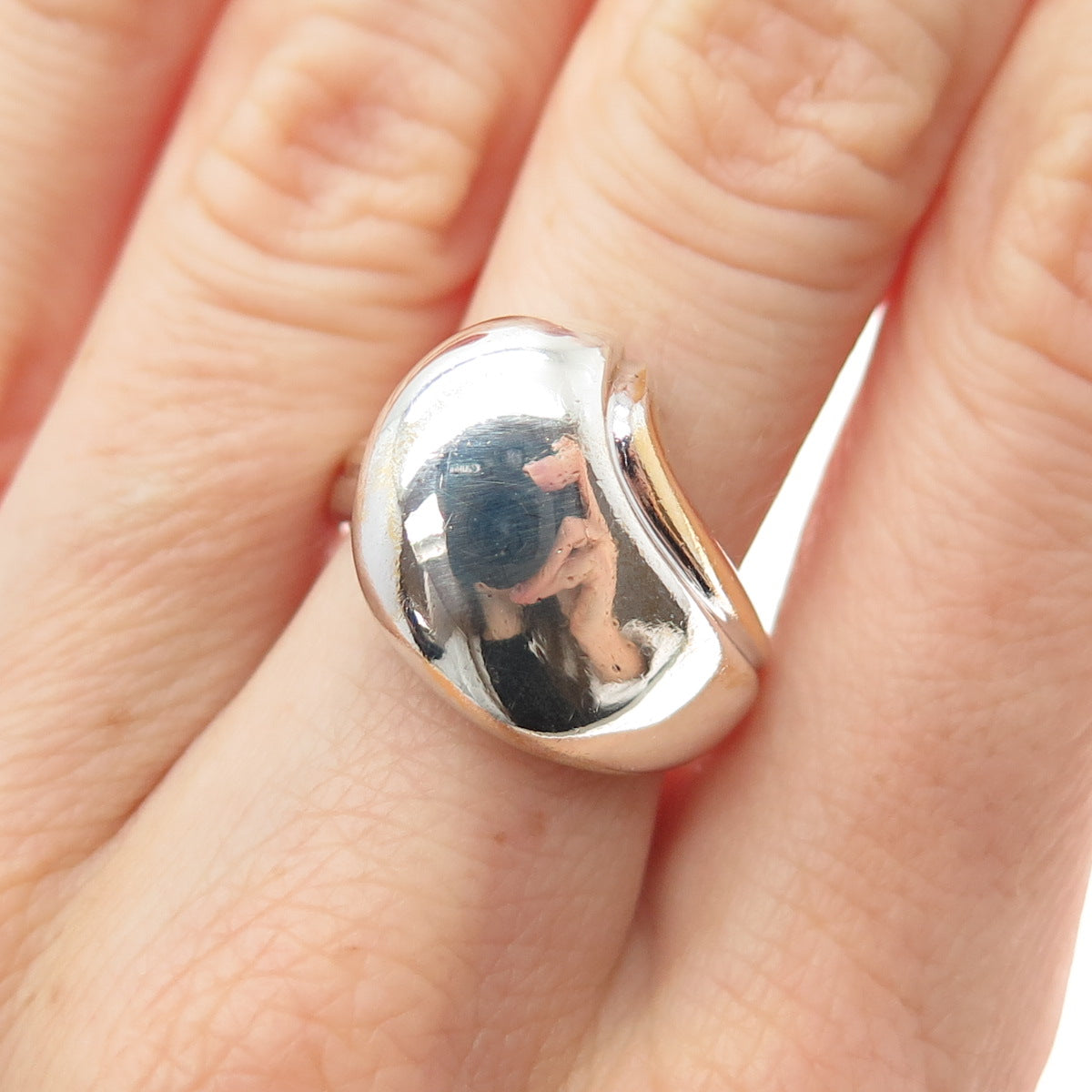 925 Sterling Silver 2-Tone Vintage Modernist Wave Ring Size 7