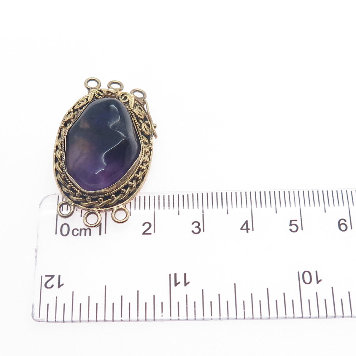 925 Sterling Silver Gold Plated Antique Amethyst Bracelet / Necklace Box Lock