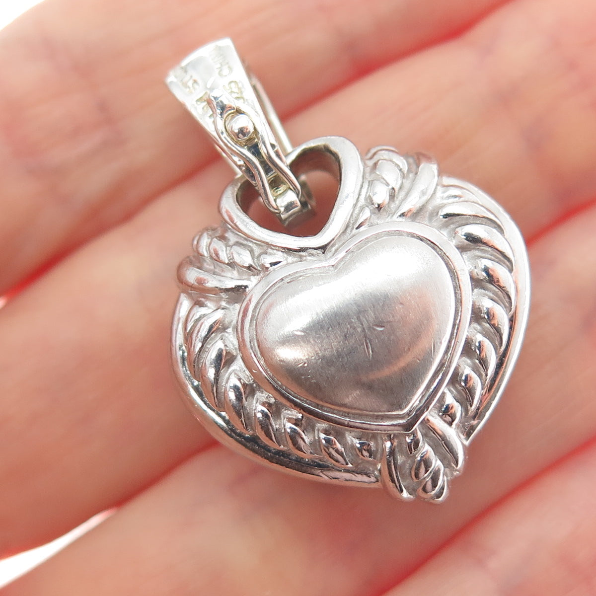 ROBERT LEE MORRIS 925 Sterling Silver Round-Cut C Z Heart Pendant