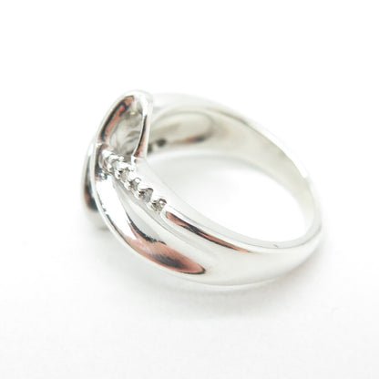SUN 925 Sterling Silver Real Round-Cut Diamond Bypass Ring Size 5.75
