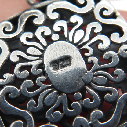 925 Sterling Silver Vintage Ornate Floral Oxidized Charm Pendant