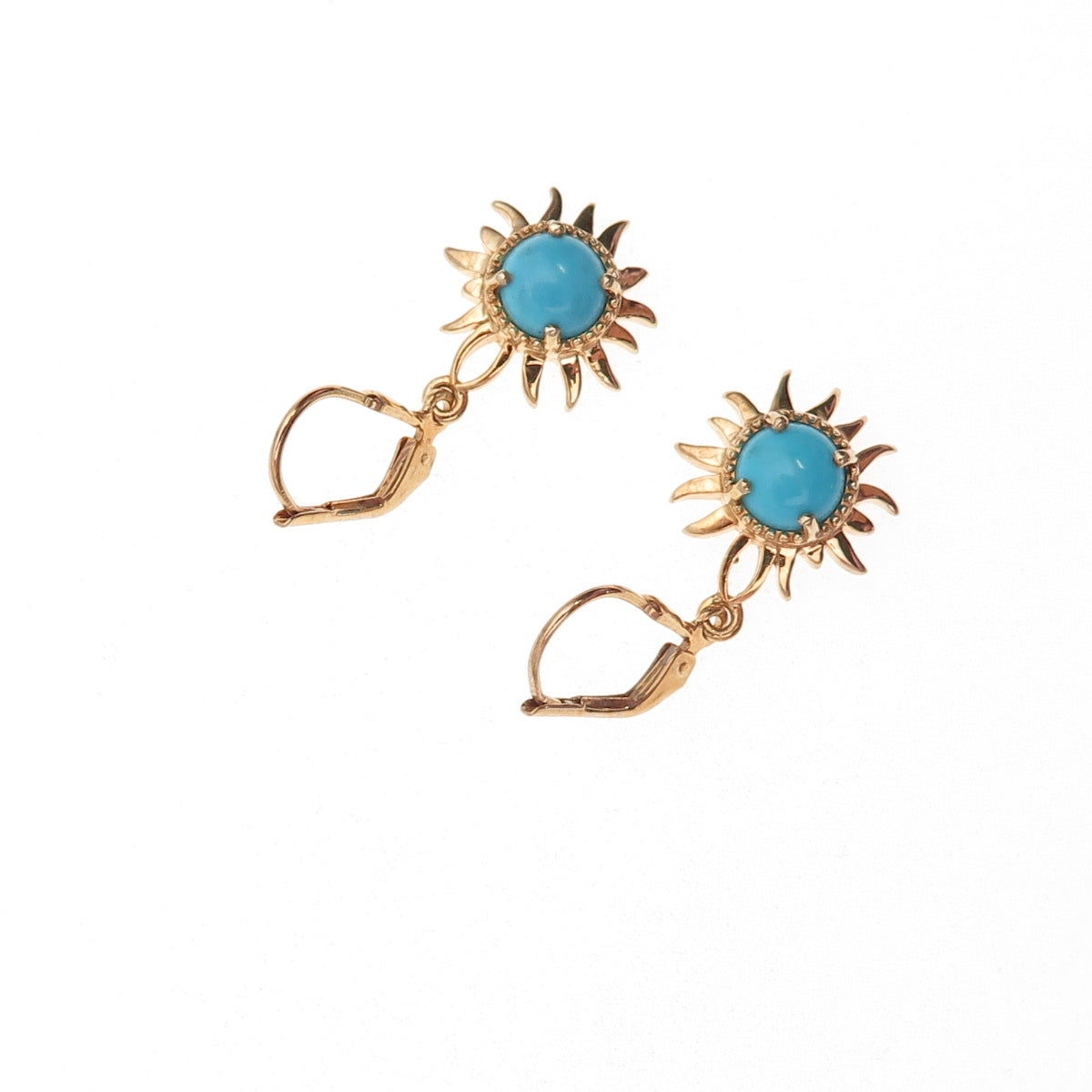 D'Joy Sterling Silver Gold Plated Real Sleeping Beauty Turquoise Sun Earrings