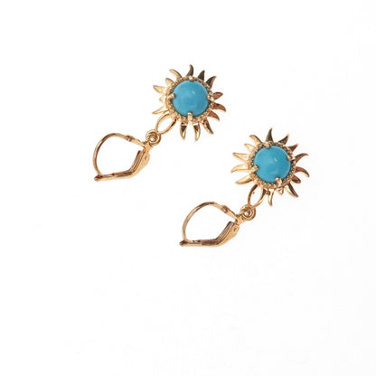 D'Joy Sterling Silver Gold Plated Real Sleeping Beauty Turquoise Sun Earrings