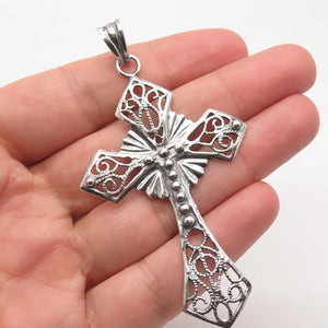 925 Sterling Silver Vintage Ornate Religious Cross Pendant