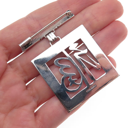 950 Silver Antique Chinese Good Fortune Bamboo Bar Pin Brooch