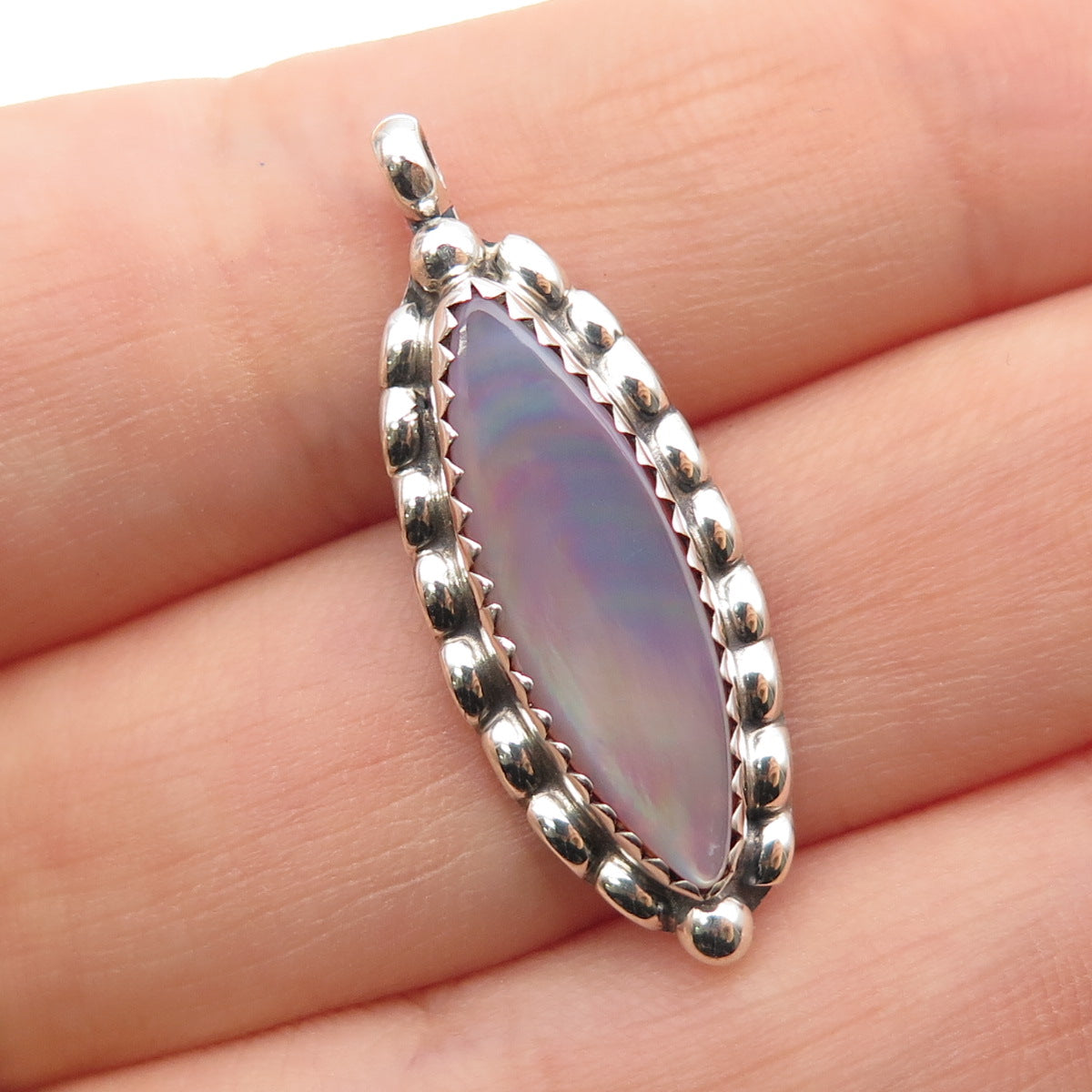 Old Pawn 925 Sterling Silver Vintage Southwestern MOP Tribal Charm Pendant