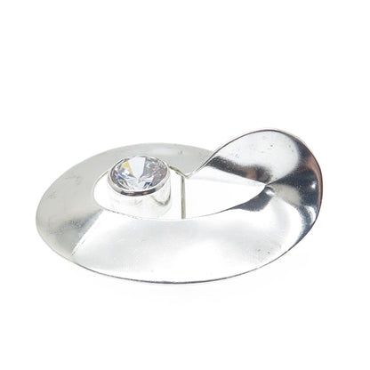 925 Sterling Silver Vintage SU Mexico Round-Cut C Z Modernist Twisted Pin Brooch