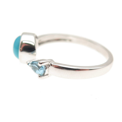 925 Sterling Silver Real Turquoise & Blue Topaz Adjustable Ring Size 8.25