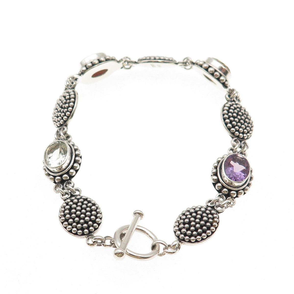 SUARTI BALI Sterling Vintage Prasiolite Amethyst Garnet & Citrine Bracelet 7.25"