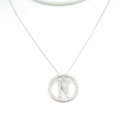 925 Sterling Silver Round-Cut C Z Letter "N" Initial Cable Chain Necklace 16-18"