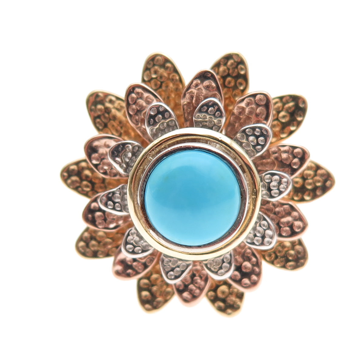 925 Sterling Silver 3-Tone Real Sleeping Beauty Turquoise Floral Ring Size 8