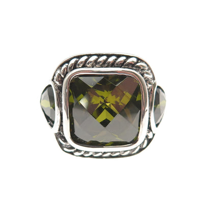 925 Sterling Silver Vintage Green C Z Oxidized Ring Size 7.25
