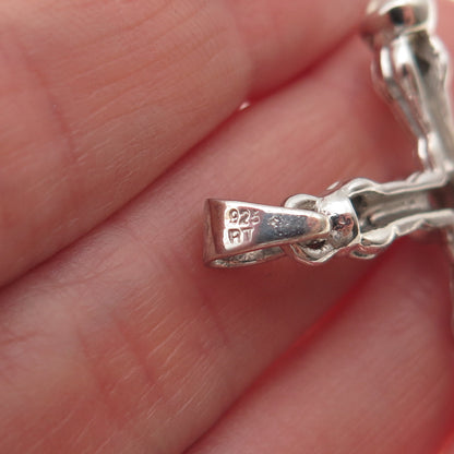925 Sterling Silver Vintage Real Moonstone Cross Charm Pendant