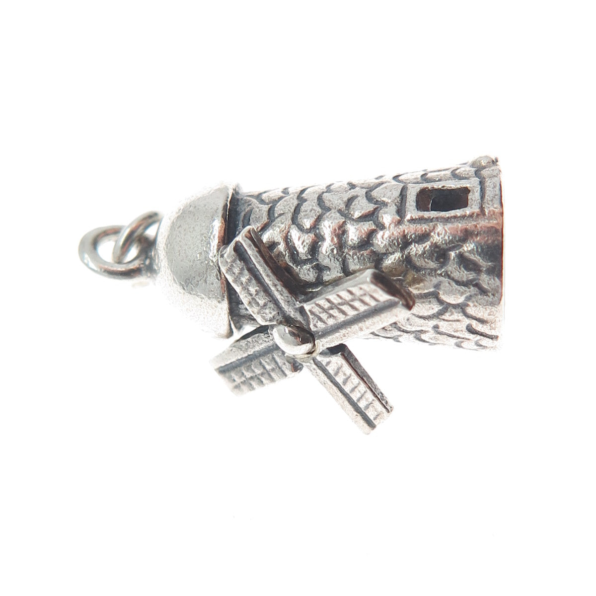 925 Sterling Silver Antique Art Deco Windmill Minimalist 3D Charm Pendant