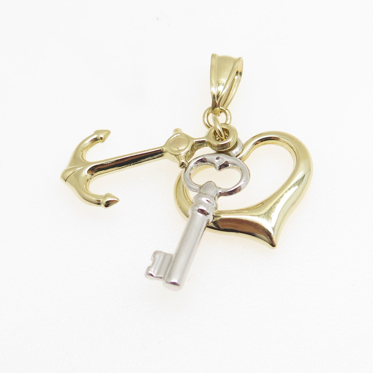 14K Yellow & White Gold Heart Key Anchor Multi-Charm Pendant