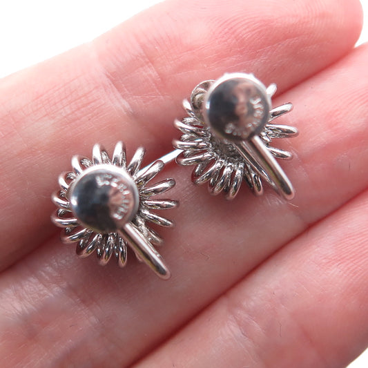 925 Sterling Silver Antique Art Deco Spiral Flower Screw Back Earrings