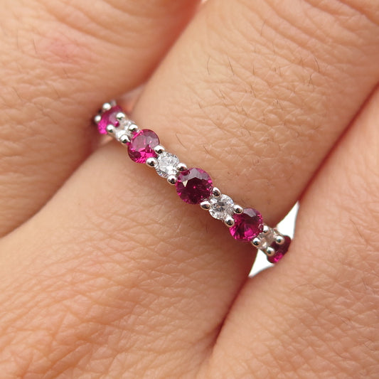 925 Sterling Silver Round-Cut Lab-Created Ruby & C Z Eternity Band Ring Size 6