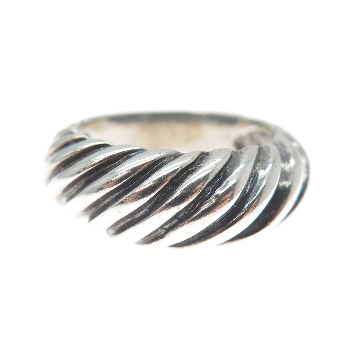 925 Sterling Silver Vintage Ribbed Dome Oxidized Ring Size 6.75